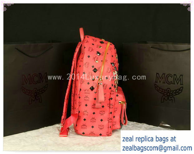 High Quality Replica MCM Stark Backpack Jumbo in Calf Leather 8100 Light Red - Click Image to Close